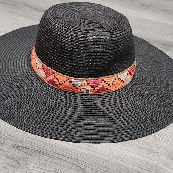 Black Sunhat W/Aztec Neon Patterned Band - Picture 3 of 6